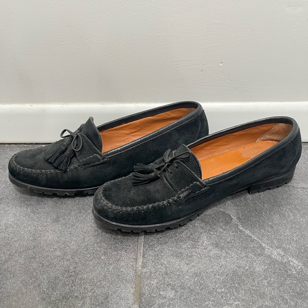 Womens Shoes Size 6 Salvatore Ferragamo Black Suede Loafer Tassel Slip on